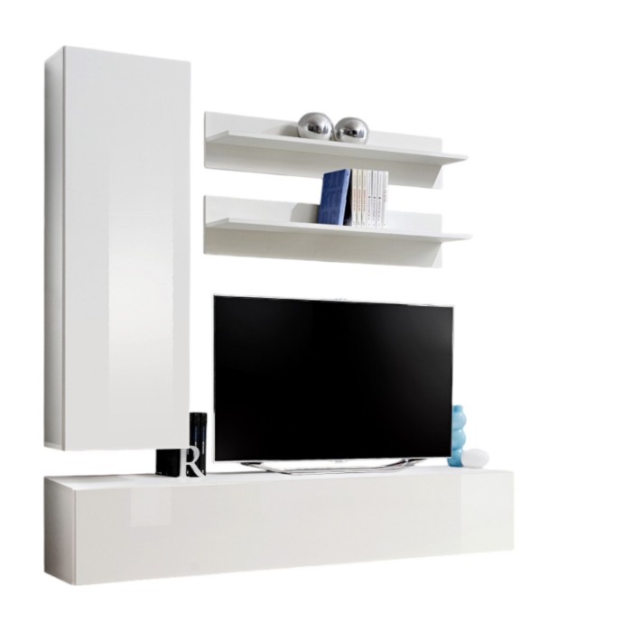 Meuble TV FLY H1 design, coloris blanc brillant. Meuble suspendu moderne et tendance pour votre salon.