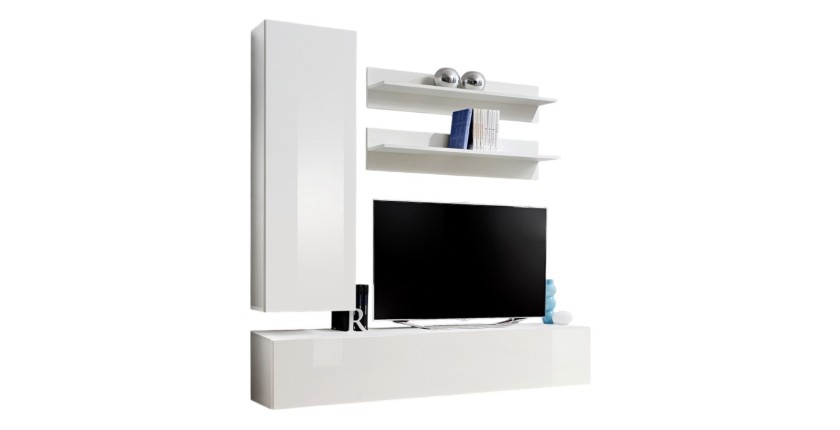 Meuble TV FLY H1 design, coloris blanc brillant. Meuble suspendu moderne et tendance pour votre salon.