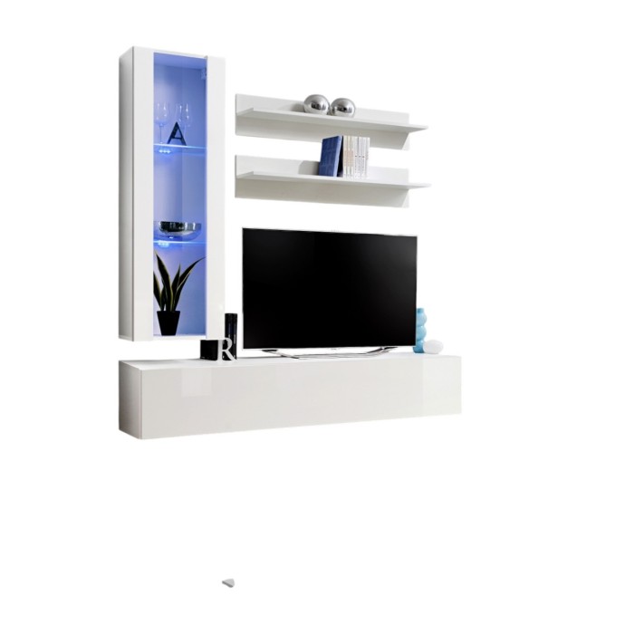 Meuble TV FLY H2 design, coloris blanc brillant. Meuble suspendu moderne et tendance pour votre salon.