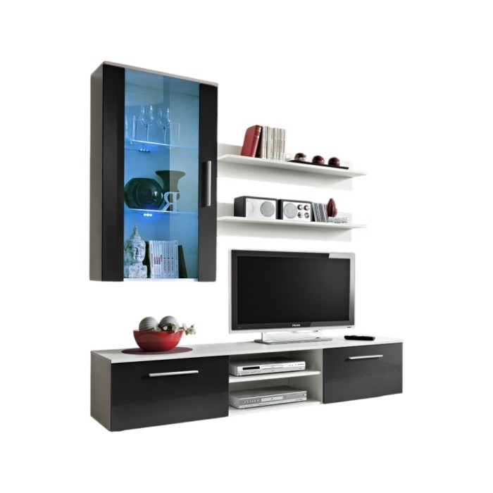 Meuble TV GALINO E design, coloris blanc et noir. Meuble moderne et tendance pour votre salon.