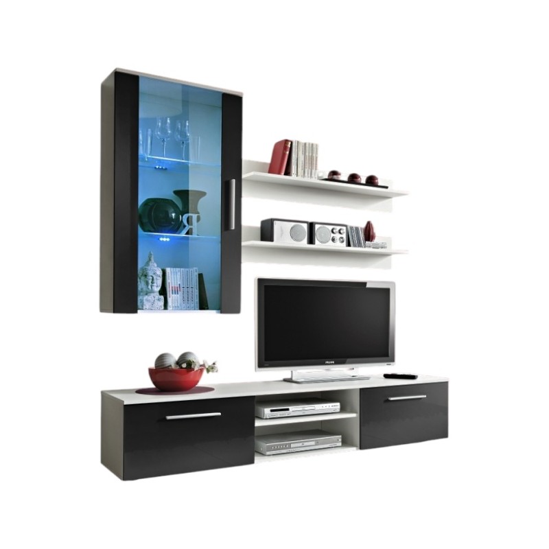 Meuble TV GALINO E design, coloris blanc et noir. Meuble moderne et tendance pour votre salon.