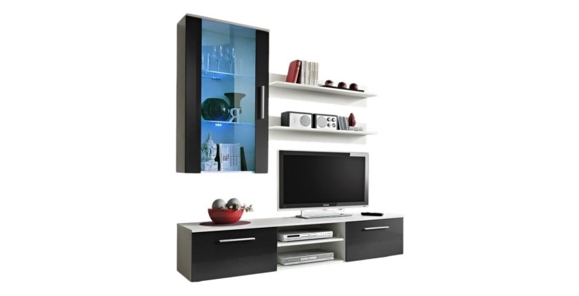 Meuble TV GALINO E design, coloris blanc et noir. Meuble moderne et tendance pour votre salon.