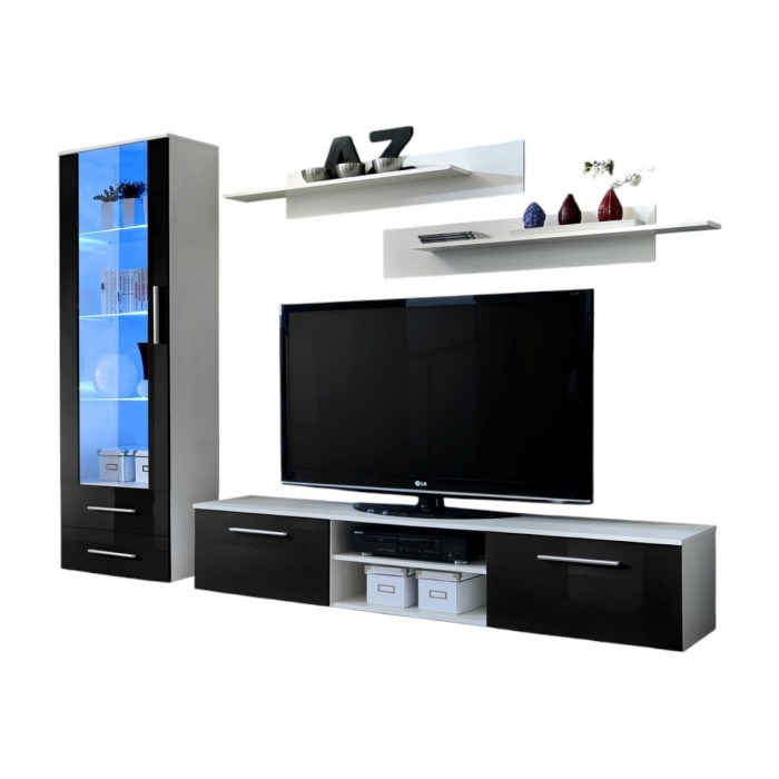 Meuble TV GALINO design, coloris noir et blanc brillant. Meuble moderne et tendance pour votre salon.