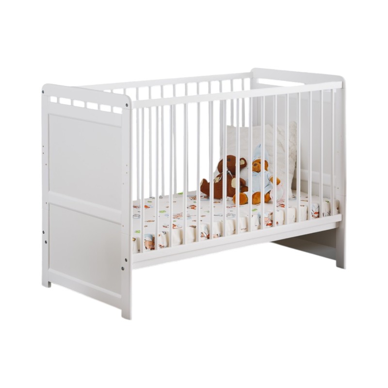 Lit et matelas bébé évolutif collection GUIZMO réglable en hauteur. Coloris blanc mat.