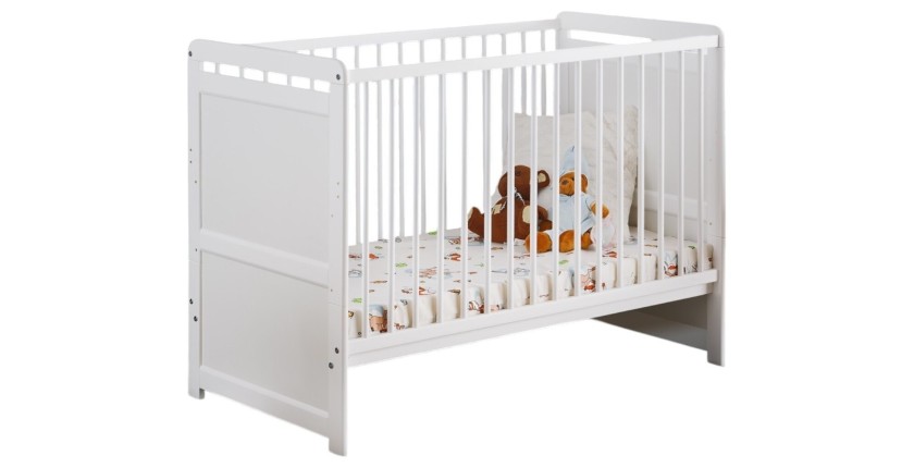 Lit et matelas bébé évolutif collection GUIZMO réglable en hauteur. Coloris blanc mat.