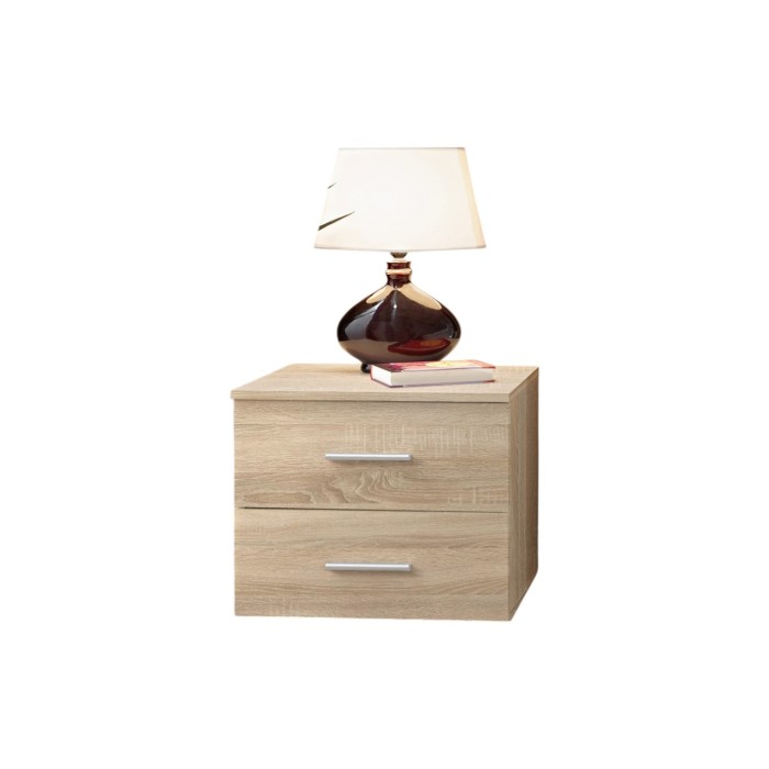 Table de chevet deux tiroirs, collection BALOS. Coloris chêne.