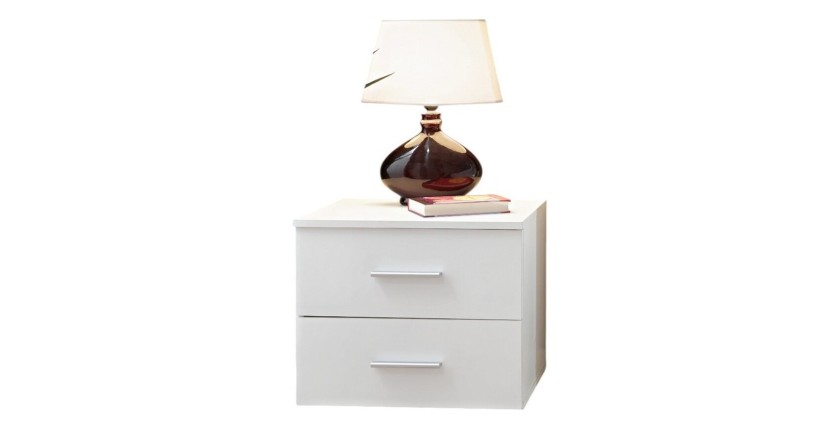 Table de chevet deux tiroirs, collection BALOS. Coloris blanc mat.
