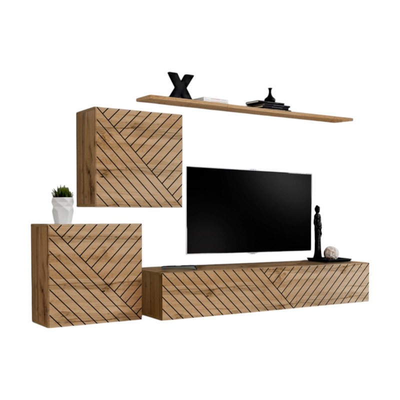 Ensemble de meubles design de salon SWITCH V, coloris chêne wotan finitions fraisées.