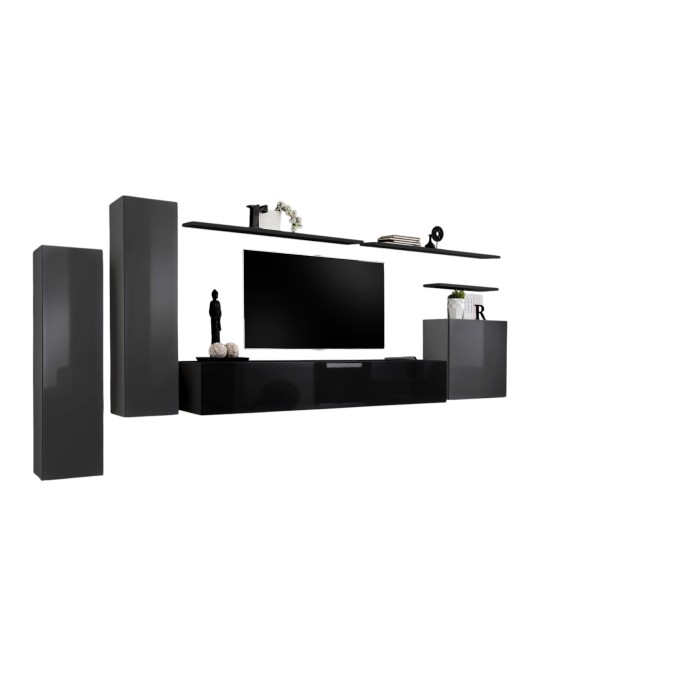 Ensemble de meubles de salon collection SWITCH I design, coloris gris et noir brillant.