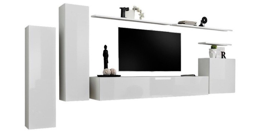 Ensemble de meubles salon collection SWITCH I design. Coloris blanc brillant.