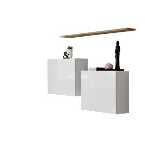 Ensemble meubles de salon SWITCH SBI design, coloris blanc brillant et étagère chêne Wotan.