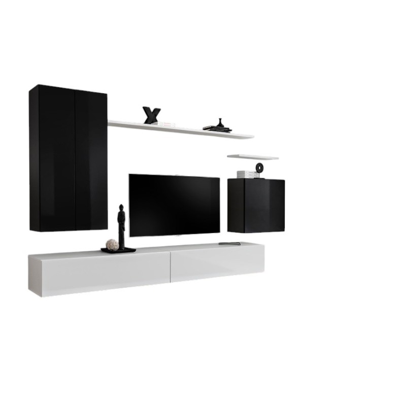 Ensemble meuble salon collection SWITCH II design, coloris noir et blanc brillant.