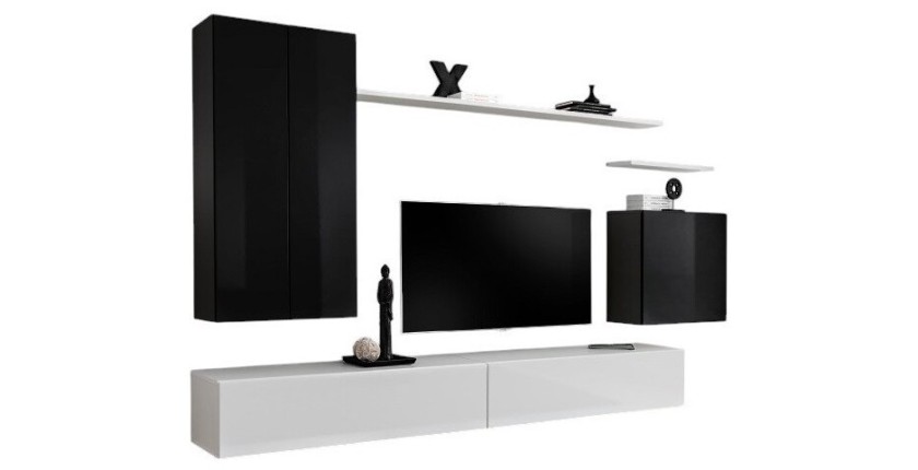 Ensemble meuble salon collection SWITCH II design, coloris noir et blanc brillant.