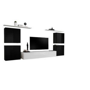 Ensemble meuble salon SWITCH IV design, coloris blanc et noir brillant.