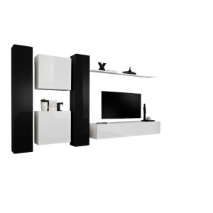 Ensemble meuble salon SWITCH VI design, coloris blanc et noir brillant.
