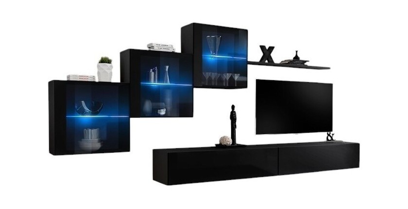 Ensemble meubles de salon SWITCH XX design, coloris noir brillant.
