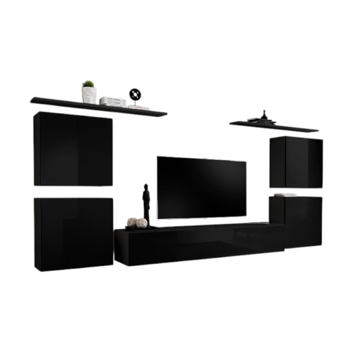 Ensemble meuble salon SWITCH IV design, coloris noir brillant.
