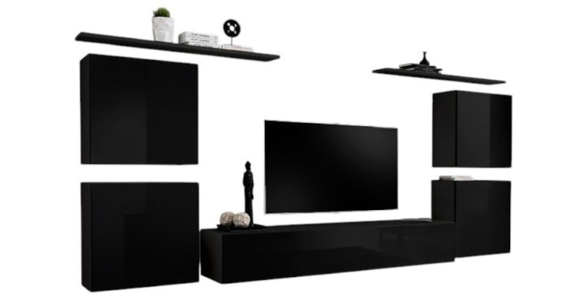 Ensemble meuble salon SWITCH IV design, coloris noir brillant.