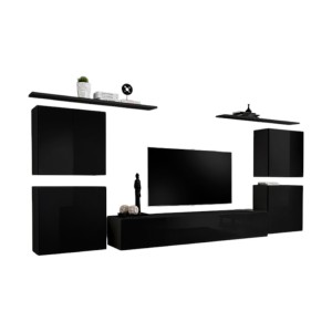 Ensemble meuble salon SWITCH IV design, coloris noir brillant.