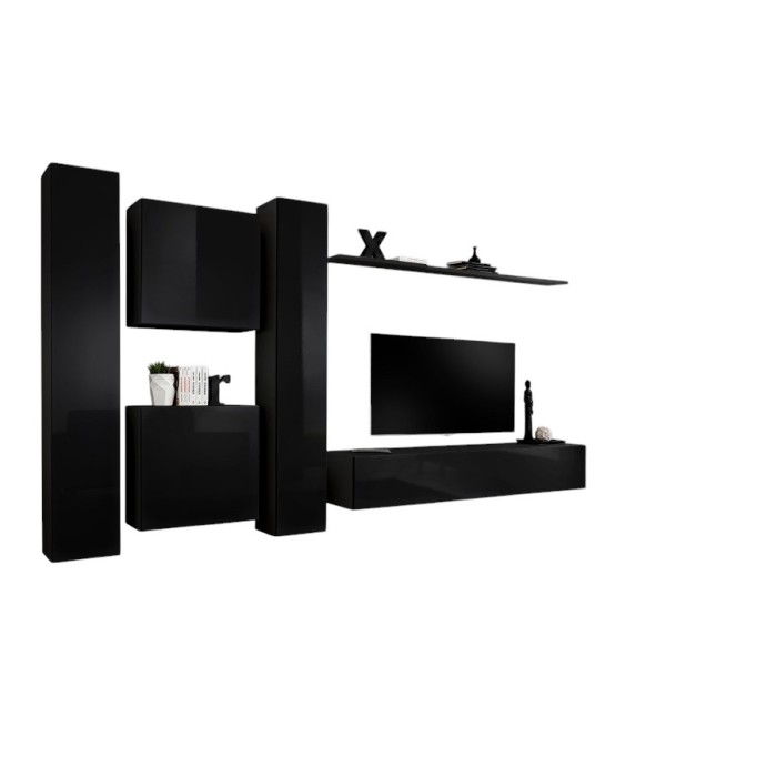 Ensemble meuble salon SWITCH VI design, coloris noir brillant.