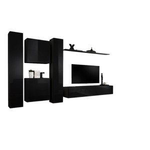 Ensemble meuble salon SWITCH VI design, coloris noir brillant.