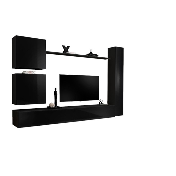 Ensemble meuble salon SWITCH VIII design, coloris noir brillant.