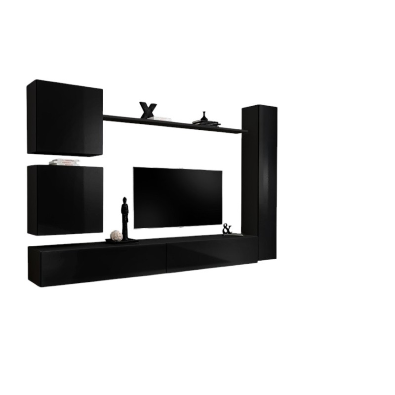 Ensemble meuble salon SWITCH VIII design, coloris noir brillant.