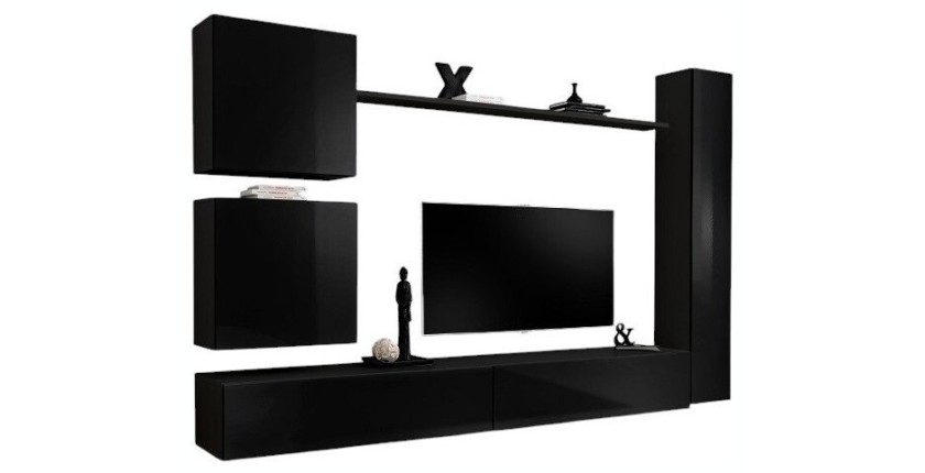 Ensemble meuble salon SWITCH VIII design, coloris noir brillant.