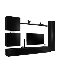 Ensemble meuble salon SWITCH VIII design, coloris noir brillant.