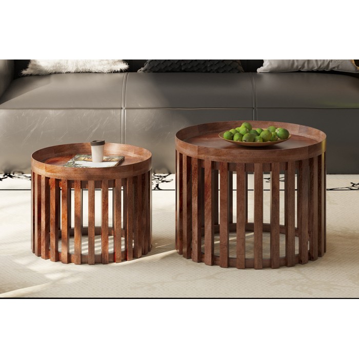 Set de deux tables basses rondes en bois massif collection CANYON