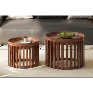 Set de deux tables basses rondes en bois massif collection CANYON