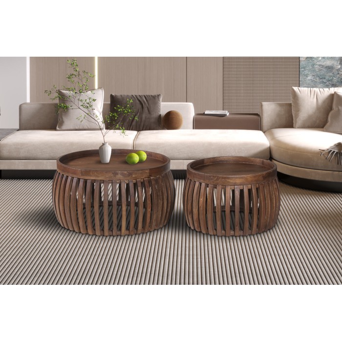 Set de deux tables basses rondes en bois massif collection MANGO