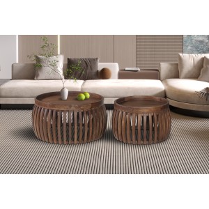 Set de deux tables basses rondes en bois massif collection MANGO