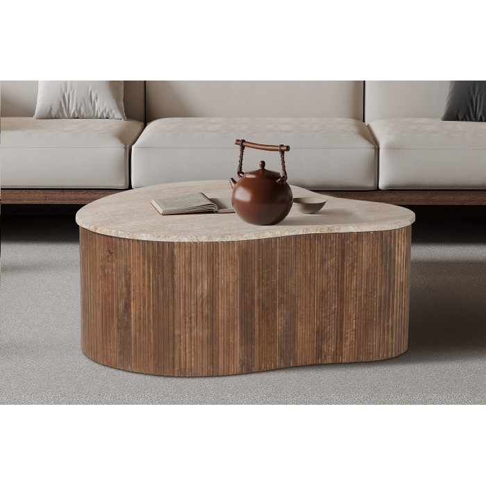 Table basse en bois massif collection DELHI 80cm - Style ethnique et design