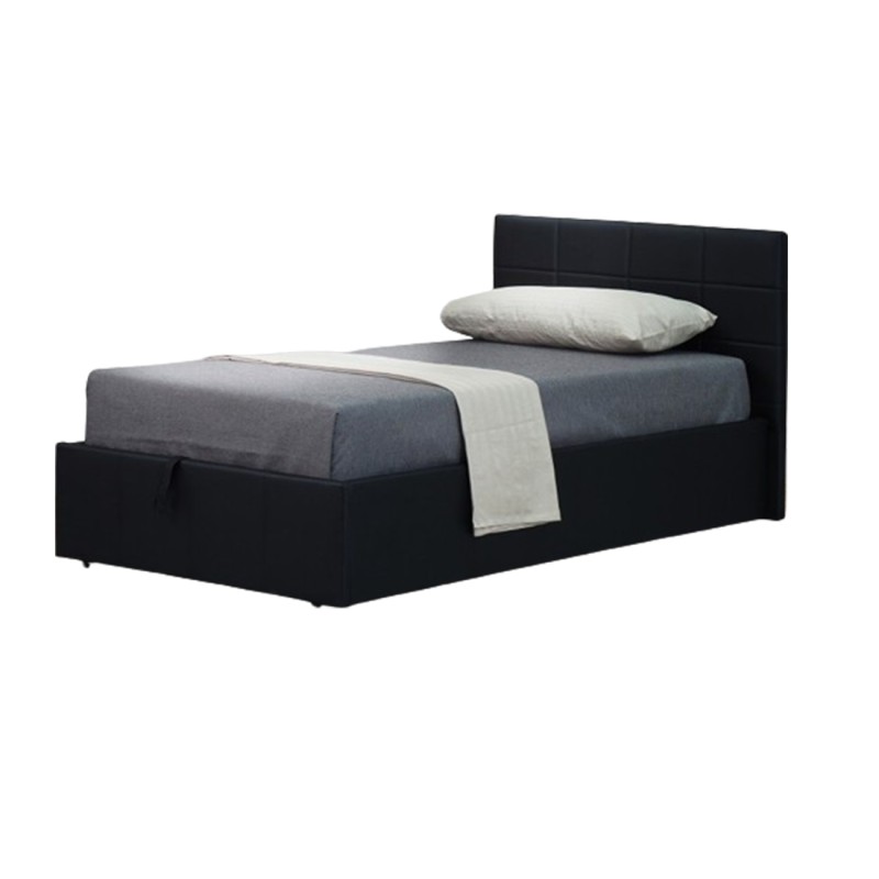 Lit coffre avec sommier CANEL 90x200 en simili cuir, coloris noir