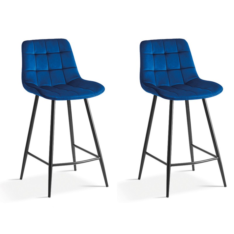 Chaise de comptoir JUTE – Velours bleu – Style contemporain H95 cm