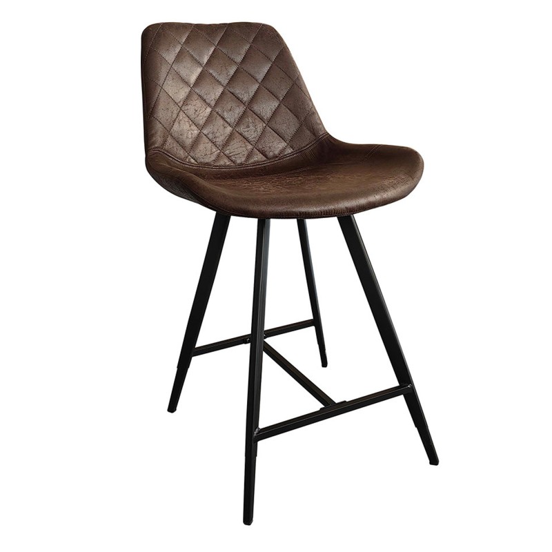 Chaise de comptoir ALICANTA – PU brun foncé – Pieds métal – Design moderne