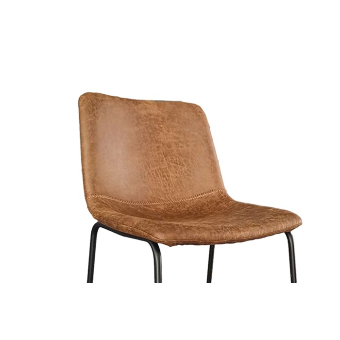 Chaise de comptoir MANCO – PU cognac – Pieds en métal – Hauteur 93 cm – Style vintage