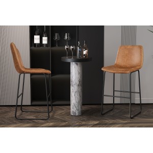 Chaise de comptoir MANCO – PU cognac – Pieds en métal – Hauteur 93 cm – Style vintage