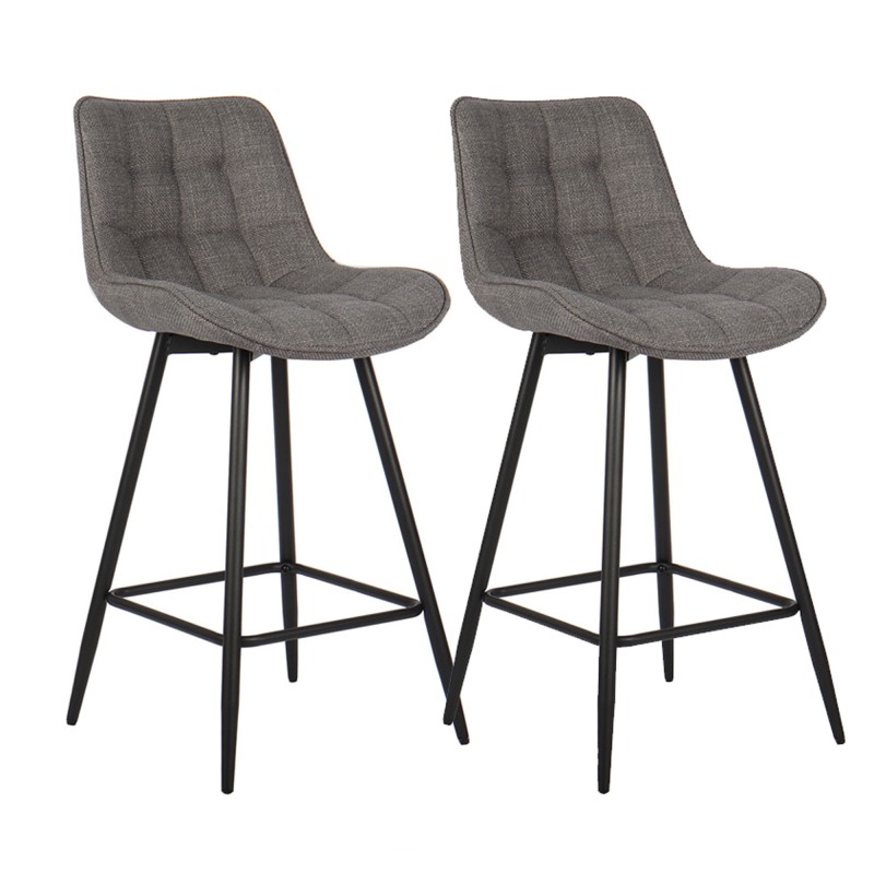 Lot de 2 tabourets de bar style vintage en tissu coloris gris clair collection ALTO
