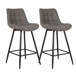 Lot de 2 tabourets de bar style vintage en tissu coloris gris clair collection ALTO