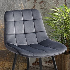 Chaise de comptoir JUTE – Velours gris foncé – Pieds en métal – Hauteur 95 cm – Style contemporain