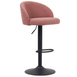 Tabouret de bar HYDRA – Bouclé rose – Hauteur réglable 86-107 cm – Pieds en métal – Style tendance
