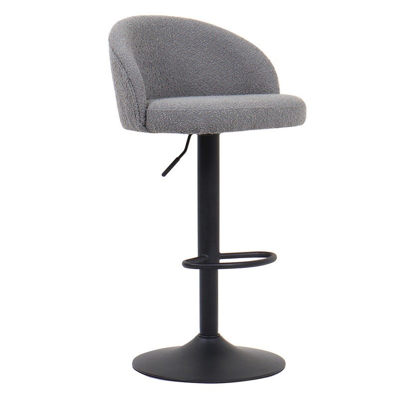 Tabouret de bar HYDRA – Bouclé gris clair – Hauteur réglable 86-107 cm – Pieds en métal – Style moderne