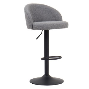 Tabouret de bar HYDRA – Bouclé gris clair – Hauteur réglable 86-107 cm – Pieds en métal – Style moderne