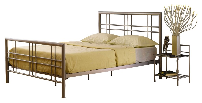 Lit PAXOS 160x200 cm en métal coloris gris argenté avec sommier.