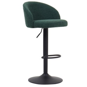 Tabouret de bar HYDRA – Bouclé vert – Hauteur réglable 86-107 cm – Pieds en métal – Style moderne