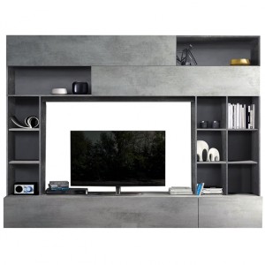 Composition murale pour salon avec nombreux rangements coloris gris effet béton collection PATIO.