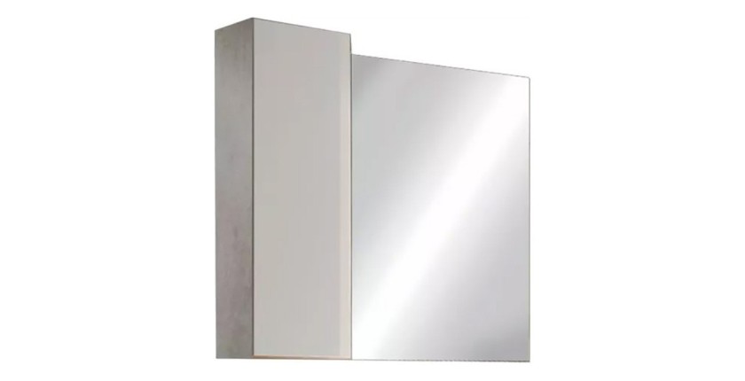 Miroir design avec rangement, 78x75 cm, collection BURA, coloris blanc brillant et béton