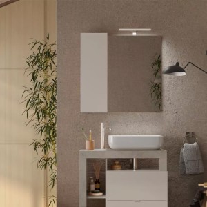 Miroir BURA – Design avec rangement, 78x75 cm, coloris blanc brillant et béton